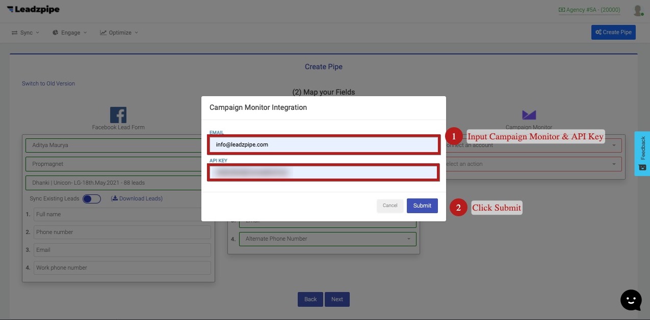 Input your campaign monitor Email and API key you generated.